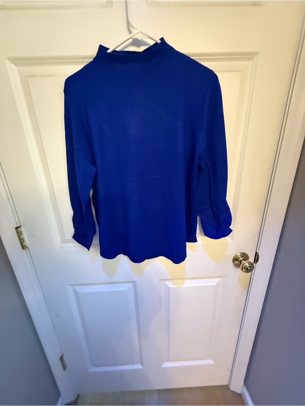 Melissa Paige Blue High Mock Neck Relaxed Fit Blouse Pullover XL